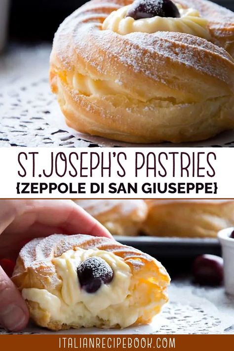 Easter Pastries Ideas, Zeppoli Recipe, Zeppole Recipe, St Josephs Day, Sicilian Food, Italian Easter, Cream Puff Recipe, Italian Cookie Recipes, Italian Bakery