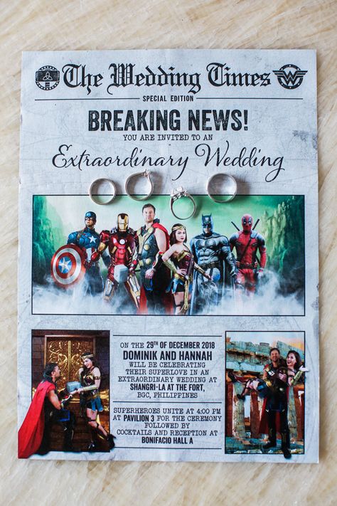 Marvel Wedding Invitations, Elegant Marvel Wedding, Super Hero Wedding Theme, Avengers Themed Wedding, Wedding Marvel Theme, Marvel Wedding Ideas, Marvel Wedding Theme, Superhero Wedding Theme, Avengers Wedding