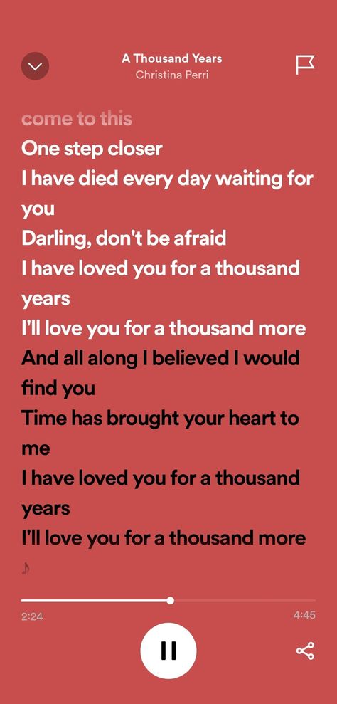 Twilight song 🌑🐺 Thousand Years Twilight, Twilight Songs, Christina Perri, A Thousand Years, Dont Be Afraid, First Step, Love You, Finding Yourself, Songs