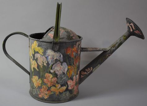 A Vintage Hand Painted Galvanised Watering Can Decorated with Flowers, 32cm high Aesthetic Watering Can, Watering Can Aesthetic, Painted Watering Cans, Watering Can Painting, Cute Watering Can, Vintage Watering Can, Shabby Chic Garden, Small Cottage Homes, Watering Cans