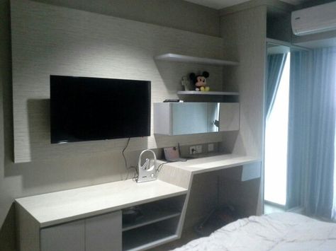 Design#apartement#hive Computer Table With Tv Unit, Tv Unit With Computer Table, Tv Panel With Study Table, Tv Unit Bedroom, Small Tv Unit, Tv Showcase, Lcd Panel Design, Printer Shelf, Tv Unit Design Modern