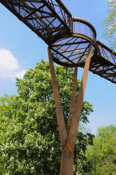 Suspended Walkway Architecture, Tree Canopy Architecture, Tree Structure Architecture Detail, Elevated Walkway, Pedestrian Bridge Design Concept, Bridge Between Buildings Architecture, Bamboo Structure, Weathering Steel, Tree Top