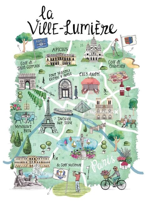 Paris Map Illustration, Paris Illustration, Plan Paris, Cactus Illustration, Whimsical Artwork, Ryder Cup, Tourist Map, Paris Map, Paris Images