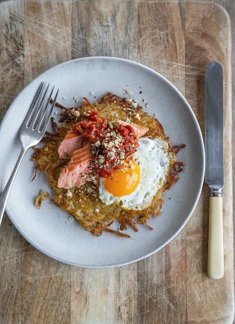 Potato Rosti Breakfast, Xmas Foods, Soft Eggs, Dish Magazine, Bagel Recipes, Potato Rosti, Potato Pancake, Soft Egg, Breakfast Yummy