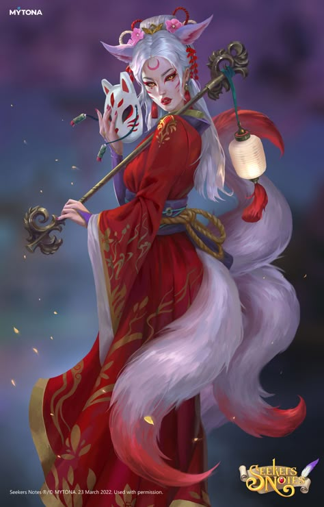 Kitsune Fox Spirit, Seekers Notes, Hotel Artwork, Fox Character, Kitsune Fox, Fox Spirit, Roleplay Characters, Monster Characters, Fox Girl