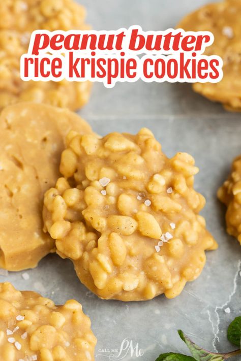 Easy, quick, and addicting, Peanut Butter Rice Krispie Cookies take one pan, 5 ingredients, and less than 15 minutes to make. Peanut Butter Rice Crispy Treats No Marshmallow, No Bake Cookies Rice Krispies, Peanut Butter Rice Crispy Treats Easy, Rice Krispie Cereal Ideas, No Bake Cookies With Rice Krispies, Peanut Butter Rice Crispy Treats Recipe, No Bake Rice Krispie Cookies, Rice Krispy Recipies, Rice Sweet Recipes