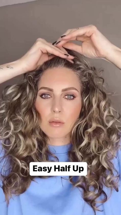 Half Up Curly Hair, Curly Hair Half Up Half Down, Curly Hair Dos, Easy Routine, Curly Hair Up, Half Updo Hairstyles, Fine Curly Hair, Medium Length Curly Hair, Natural Curly Hair Cuts