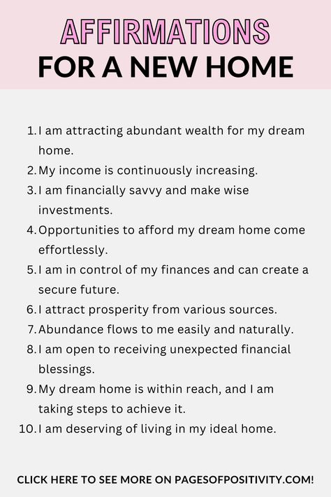 Affirmations for New Home #AffirmationCards #PositiveVibes #SelfLove #DailyAffirmations Manifest Dream Home Affirmations, Manifest An Apartment, Manifest A Home Spell, Manifestation New Home, New Home Manifestation Spell, Manifest New Home Affirmations, Affirmations For New Apartment, Manifesting Dream Apartment, Home Buying Affirmations