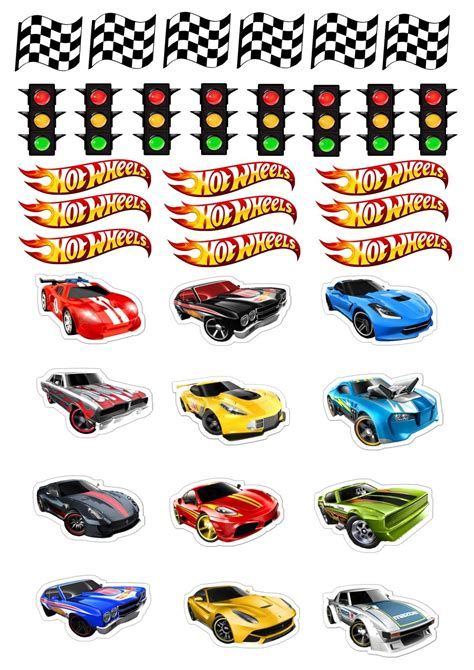 Topper Hot Wheels, Hot Wheels Cupcakes Toppers, Hot Wheel Printables, Hot Wheels Party Favors, Hot Wheels Cupcakes, Hot Wheels Themed Birthday Party, Bolo Hot Wheels, Hot Wheels Cake, Wheel Cake