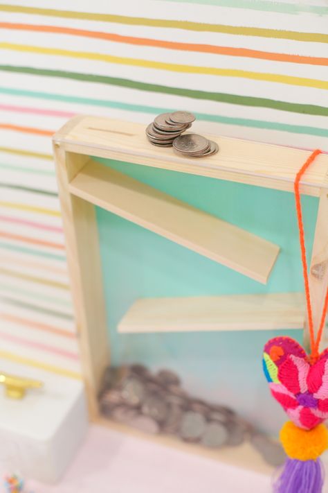 How to Make a Rolling Coin Bank | lovelyindeed.com 4h Piggy Bank Ideas, Diy Piggy Bank For Kids, Coin Bank Ideas, Diy Coin Bank, Piggy Bank Diy, Summertime Crafts, Activity Bags, Art Friend, Winter Crafts For Kids