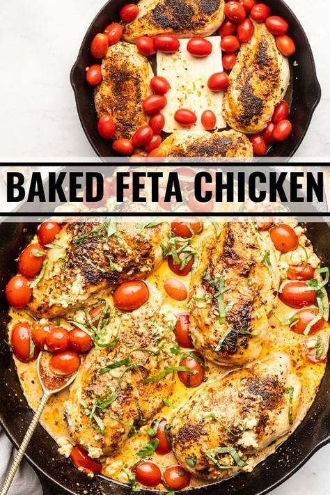 Chicken With Feta And Olives, Chicken With Feta And Spinach, Roasted Tomato Chicken Recipes, Baked Feta Chicken Recipes, Baked Feta With Chicken, Feta Baked Chicken With Sun Dried Tomatoes, Easy Baked Meals Dinners, Losing Weight With Mediterranean Diet, Chicken Recipes With Feta Cheese