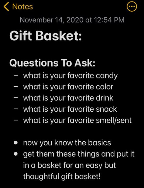 Gift Basket Questions, Baskets To Make For Boyfriend, Gift Basket Ideas For Girlfriend Birthday, Questions To Ask For A Gift Basket, What To Put In A Gift Basket Friends, Christmas Basket Ideas For Girlfriend, Gift Basket Questions To Ask, Simple Questions To Ask Your Boyfriend, Bf Gift Basket Ideas Birthday