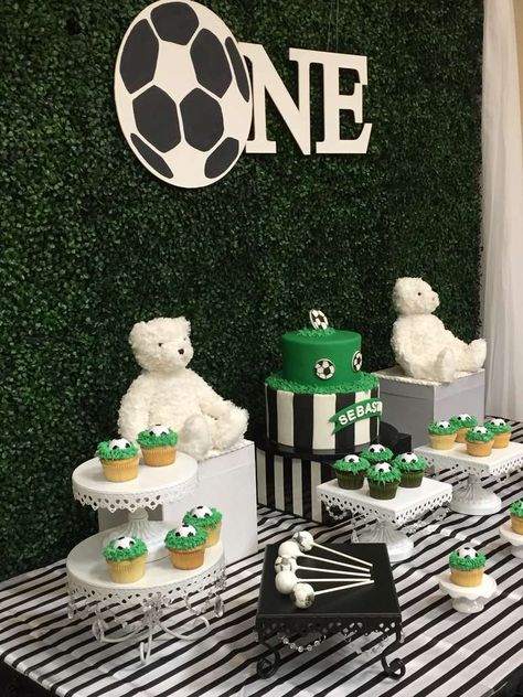 Soccer 1st Birthday Party, Soccer Theme First Birthday Party, First Birthday Boy Soccer Theme, First Birthday Soccer Theme, Soccer Theme 1st Birthday Party, 1st Birthday Soccer Theme, Soccer Theme First Birthday, Soccer 1st Birthday Baby Boy, Soccer First Birthday Party