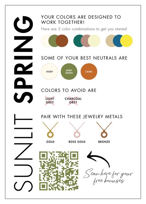 Clear Spring Jewelry, Sunlit Soft Spring, Sunlit Spring, Warm Spring Palette, True Spring Color Palette, Warm Spring Color Palette, Light Spring Palette, True Spring Colors, Autumn Capsule Wardrobe