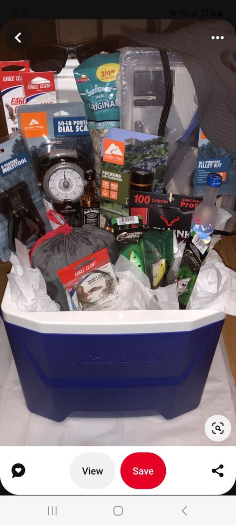 Golf Tournament Basket Ideas, Cooler Silent Auction Basket, Fishing Raffle Basket Ideas, Baseball Fundraiser Basket Ideas, Camping Raffle Basket Ideas, Fishing Basket Ideas For Men, Fishing Gift Basket Ideas, Fishing Basket Ideas, Themed Baskets For Raffles