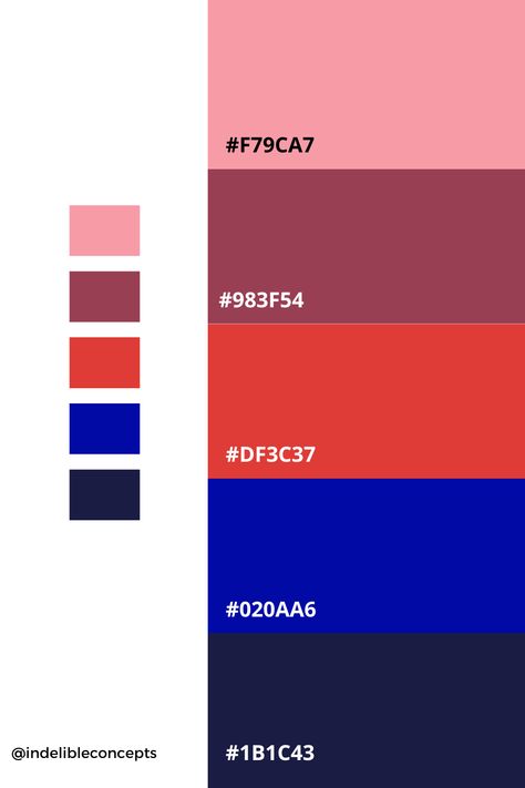 Hot Pink And Blue Color Palette, Navy Blue Hot Pink Color Palettes, Pink Red And Blue Aesthetic, Pink Red Orange Blue Color Palette, Pink Red Blue Color Palette, Red Blue Purple Color Palette, Blue And Red Colour Palette, Energy Color Palette, Red And Blue Color Palette