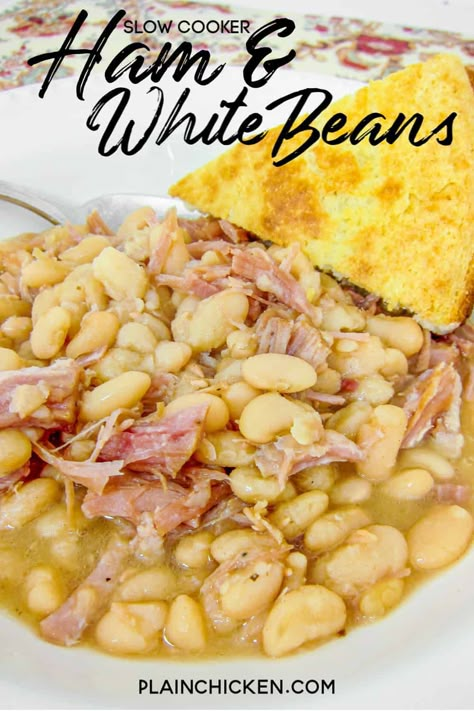 Crockpot Ham And Beans, White Beans And Ham, Beans And Ham, Slow Cooker Ham, Crockpot Ham, Ham Bone, Ham And Beans, Northern Beans, Ham And Bean Soup