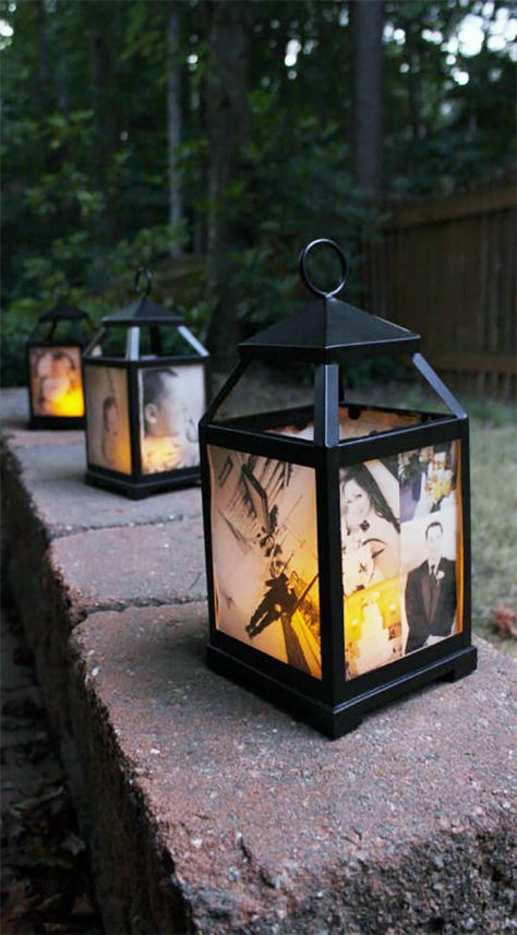 Rustic Elegant Wedding Centerpieces, Cheap Wedding Table Centerpieces, Photo Centerpieces, Backyard Wedding Decorations, Lantern Decor Wedding, Rustic Elegant Wedding, Country Theme Wedding, Rustic Lanterns, Wedding Lanterns