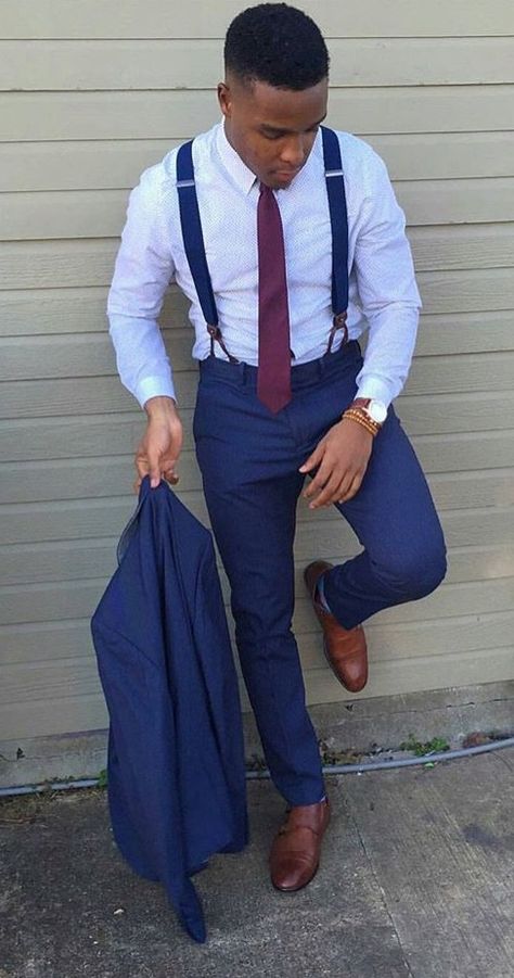 Men Braces Outfit, Braces Outfits Men, Blue Suspenders Outfit Men, Blue Suit With Suspenders, Homecoming For Guys, Suits With Suspenders, High School Prom Outfits For Guys, Boys Homecoming Outfits, Sweet Sixteen Outfits