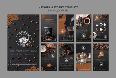 Coffee instagram stories collection | Free Psd #Freepik #freepsd #coffee Coffee Instagram Stories, Web Cafe, Coffee Template, Kawaii Vector, Instagram Grid Design, Coffee Shop Menu, Logos Retro, Poster Template Design, Restaurant Menu Template