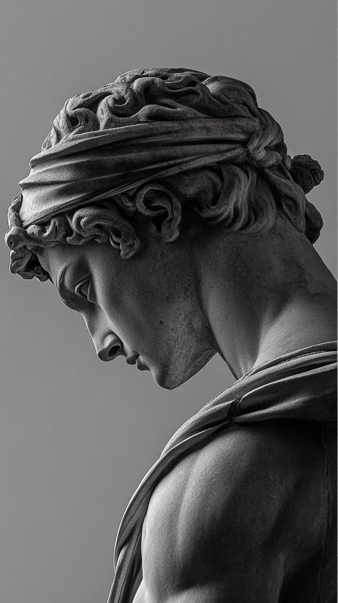 Classic Statue Aesthetic, Greek Statues Black And White, Statue Reference Drawing, Classical Sculpture Aesthetic, Greek Female Statue, Statue Black And White, Black And White Statue, Body Side View, Atlas Sculpture