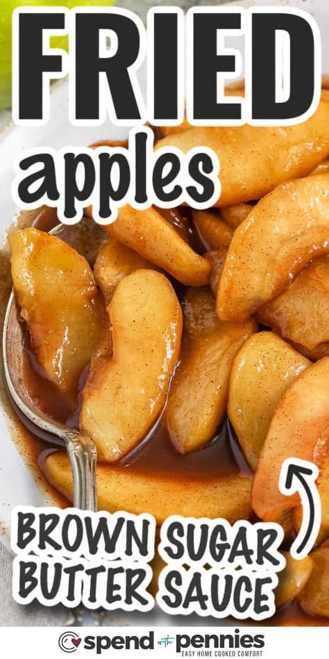 When looking for a sweet, comforting side dish, these fried apples are just what you need! Made with Granny Smith apples, brown sugar, and cinnamon, they cook up in a buttery sauce that's simply irresistible. Ready in minutes, they're perfect over pancakes, with pork chops, or even as a dessert topping. These fried apples bring the taste of fall to your table with every bite! #spendwithpennies Best Cooked Apples Recipe, Easy Cooked Apples, Apple Side Dish Recipes Thanksgiving, Stovetop Cooked Apples, Homemade Fried Apples, Fall Sides Recipes, Apple And Orange Recipes, Apple Turn Over Recipe, Thanksgiving Apple Side Dishes