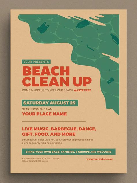 Beach Clean Up Poster Design, Event Flyers Template, Flyer For Event, Clean Flyer Design, Clean Design Layout, Typography Flyer Design, Flyer Inspiration Design, Event Flyers Design, Cleaning Poster Design