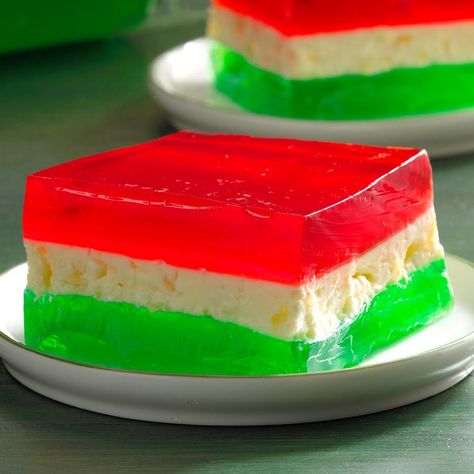 Christmas Ribbon Jello Recipe, Ribbon Jello Recipe, Ribbon Jello, Layered Jello Recipe, Finger Jello, Mold Recipes, Christmas Jello, Jello Mold Recipes, Jello Recipe