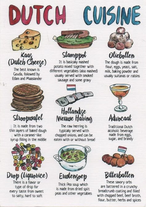 Dutch Cuisine The Netherlands, Food From Different Cultures, Cooking Around The World, Food Around The World, Dutch Cuisine, Culinary Cooking, Around The World Food, Culinary Techniques, Food Infographic