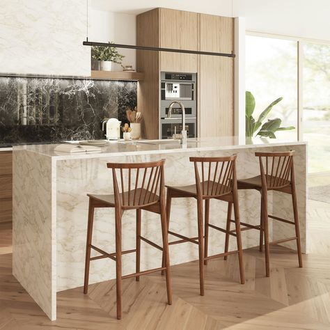 Poly and Bark Ligna Counter Stool - Solid Wood Frame - Bed Bath & Beyond - 31836220 Space Island, Coin Bar, Frame Bed, Bar Stools Kitchen Island, Article Furniture, Wood Counter Stools, Black Bar Stools, Wood Counter, Counter Bar Stools