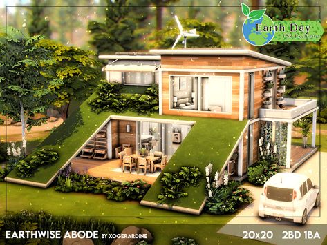 The Sims Resource - Earthwise Abode - Earth Day (NO CC) Sims 4 Eco Mansion, Sims 4 Eco Lifestyle House, Sims 4 Eco House, Eco House Plans, Multigenerational House, Oasis Springs, The Sims 4 Lots, Sims Houses, Sims 4 House Plans