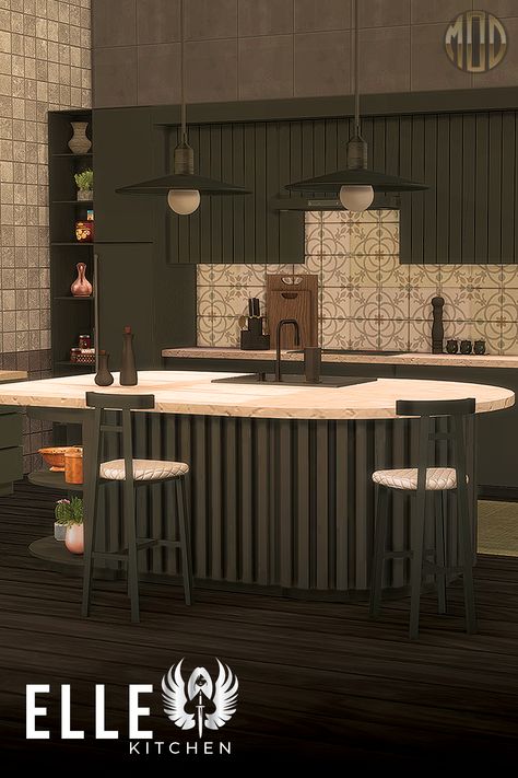 This modern kitchen features a spacious island that serves as a central hub for meal preparation and socializing. The large island provides ample countertop space for chopping, mixing, and other culinary tasks. Equipped with a sink, it offers convenience for washing dishes and preparing ingredients. 

#sims #sims4 #thesims #thesims4 #onemodco #customcontent #cc #objects  #sims custom content #custom content #onemodco Sims 4 Urban Cc Furniture Kitchen, Sims 4 Cc Kitchen Sink, Kitchen Counters Sims 4 Cc, Sims Cc Kitchen Counters, Sims 4 Kitchen Appliances Cc, Rounded Island Kitchen, Sims 4 Industrial Kitchen, Sims 4 Cc Furniture Kitchens, Sims4 Kitchen