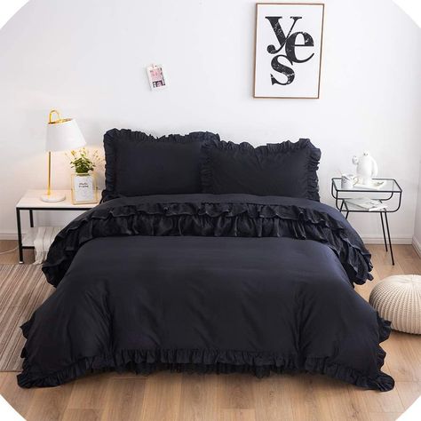 Ruffle Comforter, Black Bed Set, Lace Bedding Set, Elegant Bed, Lace Bedding, Girls Bedding Sets, Queen Black, Full Bedding Sets, Farmhouse Bedding