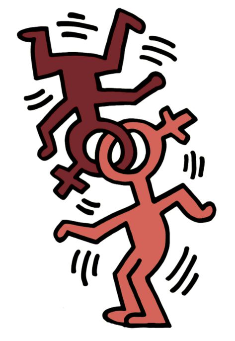 Keith Haring Doodles, Keith Herring Art, Keith Haring Design, Sapphic Symbol, Lgbtq Aesthetic Art, Keith Haring Aesthetic, Queer Symbols, Queer Drawings, Lgbt Art Ideas