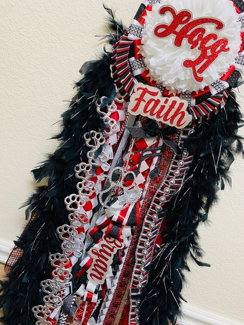 Red Black And White Homecoming Mums, Homecoming Spirit Week, Texas Homecoming Mums, Homecoming Spirit, White Mums, Homecoming Mums Diy, Spirit Week, Homecoming Mums, Garters