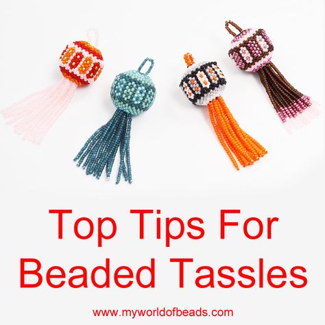 Making Beaded Tassels and Fringe: Professional Tips How To Make A Beaded Tassel Tutorials, Beaded Tassels Tutorial, Beaded Tassels Diy, Tassels Tutorials, Free Beading Tutorials, Beaded Christmas Decorations, Tassel Crafts, Professional Tips, Halloween Beads