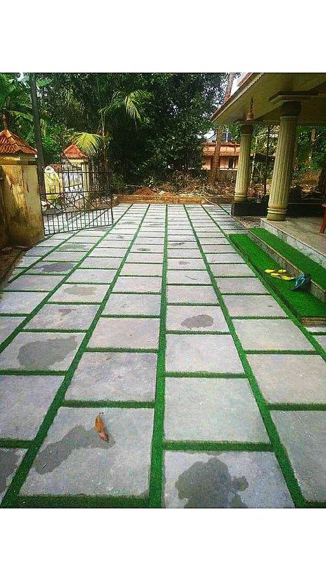 780sq ft installed tandoor stone 2*2 50mm.With artificial grass 25mm Outside Flooring, Resturant Design, Parking Design, Artificial Grass, Car Park, Floor Design, Green Grass, Car Parking, Stepping Stones