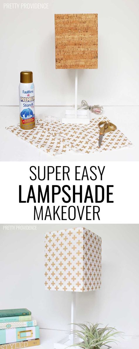 How to Re-cover a lampshade with fabric! So easy and no sewing involved. #ad #StarchThatPerforms Wooden Box Diy, Lampshade Makeover, Modern Farmhouse Home Decor, Diy Vanity, Living Room Color Schemes, Diy Chandelier, Room Color Schemes, Diy Interior, Diy Furniture Projects