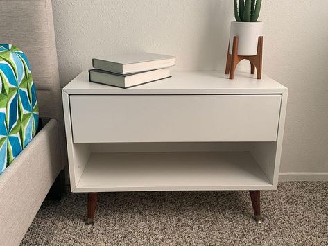 Ikea Nordli Bedside Table, Ikea Side Table Hack Night Stands, Night Stand Ikea Hack, Eket Cabinet Ikea Hack, Night Table Ikea, Ikea Eket Bedside Table, Eket Nightstand Hack, Eket Drawers Hack, Night Stand With Storage