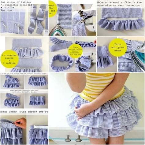 How to Make Ruffled Shirt for Girls of All Ages tutorial and instruction. Follow us: www.facebook.com/fabartdiy Robe Diy, Ruffled Skirts, Skirt Tutorial, Trendy Sewing, Sew Ins, Couture Mode, Creation Couture, Skirt Maxi, Sewing Skirts