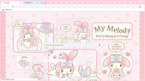 My melody Chrome Theme - ThemeBeta My Melody Desktop, Melody Aesthetic, Google Themes, Chrome Theme, Desktop Themes, Drawing Face Expressions, My Melody Wallpaper, Pink Chrome, Home Themes