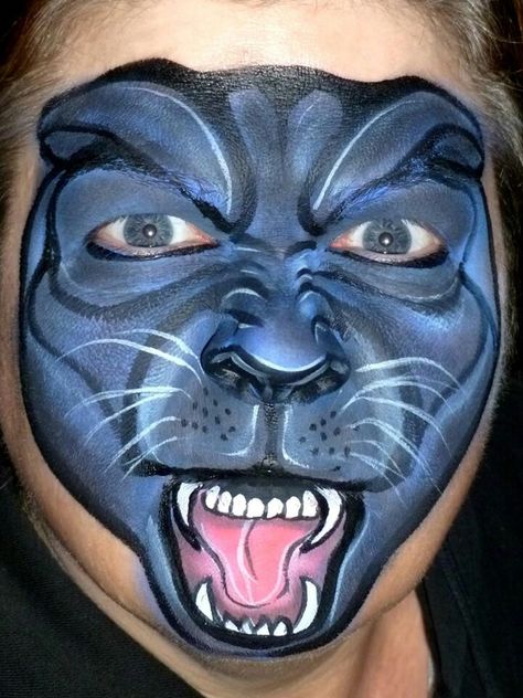 Face painting panther Black Panther Face Paint, Panther Face Paint, Face Paint Easy, Black Panther Face, Panther Face, Diy Face Paint, Kitty Face Paint, Animal Face Paintings, Face Painting Tips