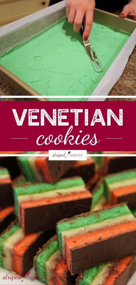 Chocolate Sponge Cake Recipe, Seven Layer Cookies, Almond Sponge Cake, Rainbow Cookies Recipe, Italian Rainbow Cookies, Sponge Cake Recipe, Short Bread, Italian Cookie Recipes, Italian Pastries