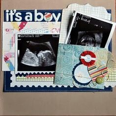 Ultrasound Scrapbook, Scrapbook Ideas Baby, Baby Boy Scrapbook Layouts, Pregnancy Scrapbook, Baby Book Ideas, Baby Scrapbook Layouts, Baby Scrapbook Ideas, Scrapbook Examples, Boy Scrapbook Layouts