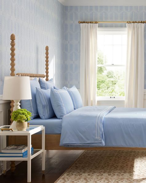 Tour a Gorgeous Home in Greenport Village Serena And Lily Bed, Butterfly Bedroom, 2023 Beach, Lily Blue, Black Bedroom Design, Bed Images, Goose Down Pillows, Coastal Bedding, House Country