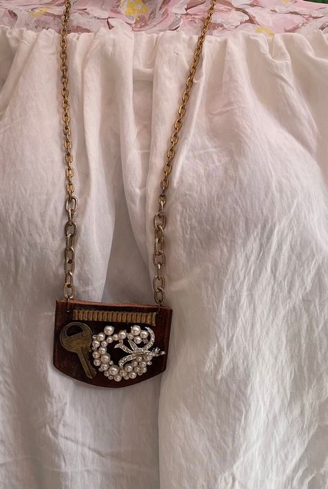 Button Crafts For Adults, Antique Pearl Necklace, Pearl Cross Necklace, Medicine Bags, Upcycled Vintage Jewelry, Vintage Assemblage Jewelry, Found Object Jewelry, Pearl Jewelry Gift, Junk Jewelry