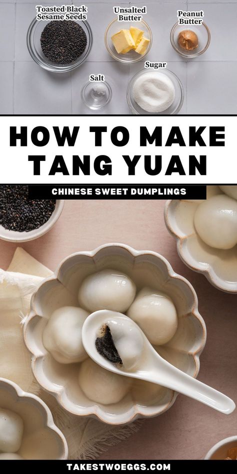 Glutinous Rice Flour Recipes Sweets, Glutinous Rice Flour Recipes, Glutinous Rice Balls Recipe, Tang Yuan Recipe, Black Sesame Dessert, Chinese Sweets, Ginger Broth, Chinese Deserts, Glutinous Rice Balls