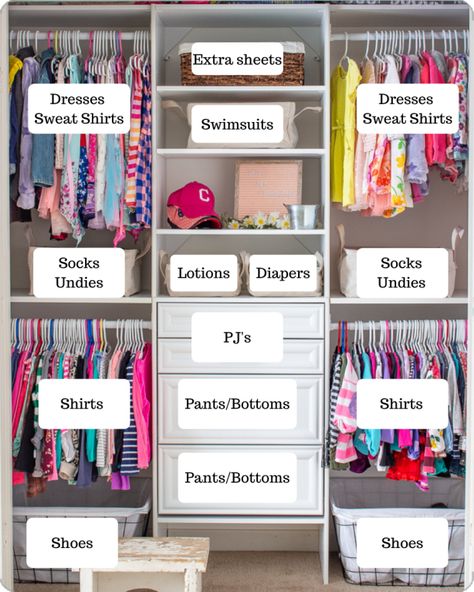 Sister Closet Organization, Organizing Kids Pants, Kid Closet Organization Ideas, Shared Closet Kids, Kids Shared Closet, Shared Closet Organization, Shared Kids Closet, Kid Closet Organization, Kids Clothing Storage