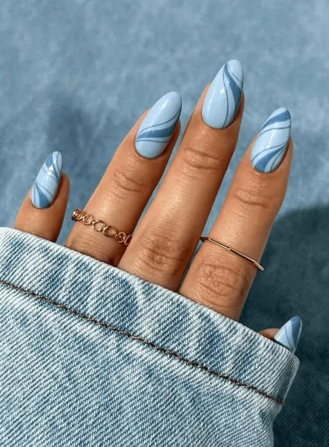 French Manicure Long Nails, Ongles Baby Blue, Nail Art Bleu, Light Blue Nail Designs, Blue And White Nails, Dark Blue Nails, Navy Blue Nails, Light Blue Nails, Baby Blue Nails