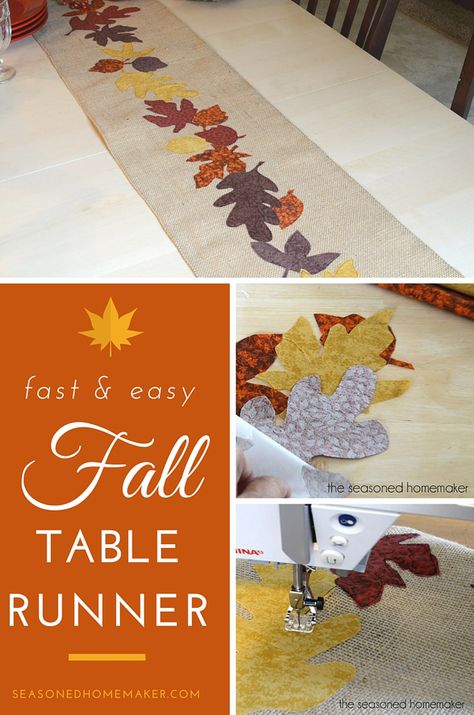 Try making this simple DIY Fall Table Runner. It’s easy to make and uses inexpensive materials like burlap and fabric scraps. #burlaptablerunner #easyfalldecor #thanksgivingsewing #fallsewing #falltablerunner #falldecor #burlapcrafts DIYburlap #burlapideas Table Runner For Thanksgiving, Burlap Table Runner Fall Decor, Thanksgiving Table Runner Quilted, Diy Fall Table Runner, Burlap Thanksgiving Table, Table Runners Diy Easy, Burlap Table Runner Diy, Fall Leaves Table Runner, Fall Table Runner Patterns